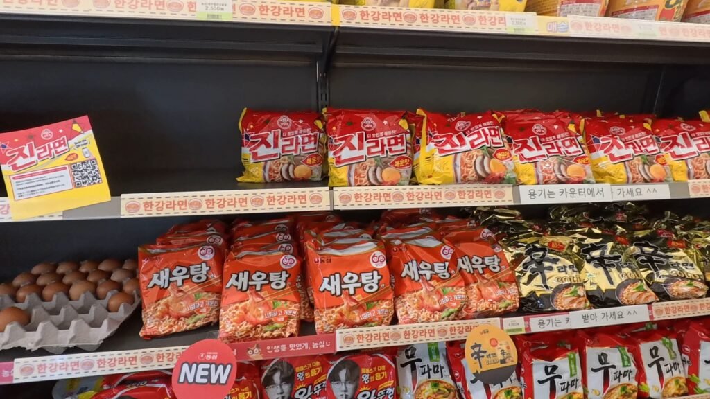 Korean convenience store ramen selection for Han River