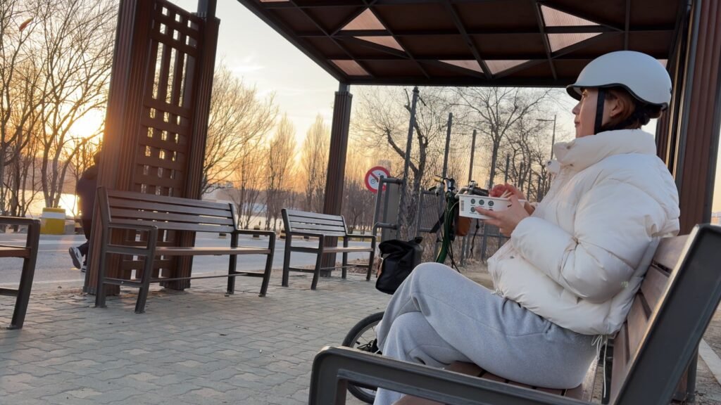 Eating Han River ramen on a park bench like a local