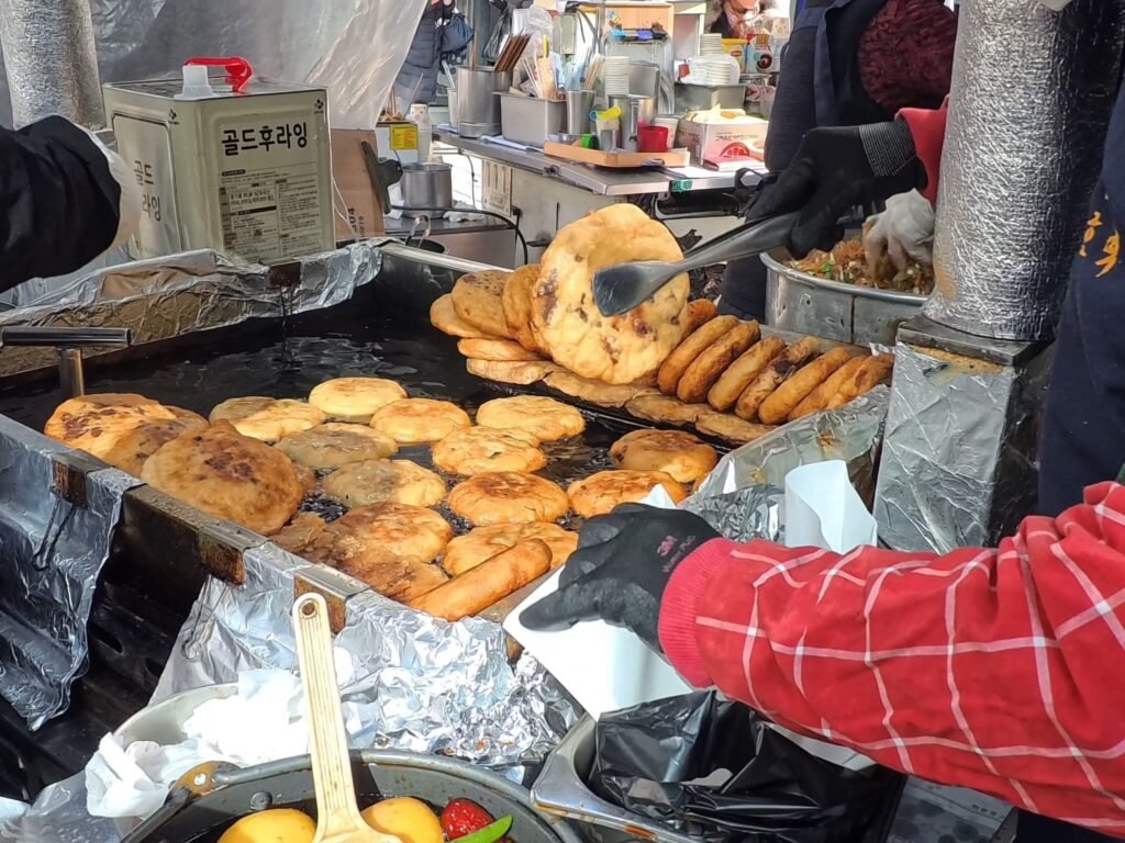 Street food and stalls at Namdaemun Market after Namsan hike