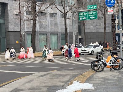 Tourist wearing Hanbok aroung Gyeongbokgung Palace
