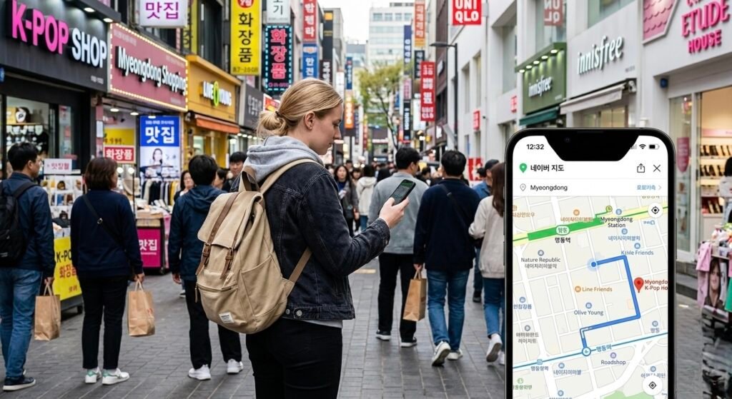 tourist-using-naver-map-navigation-app-in-seoul